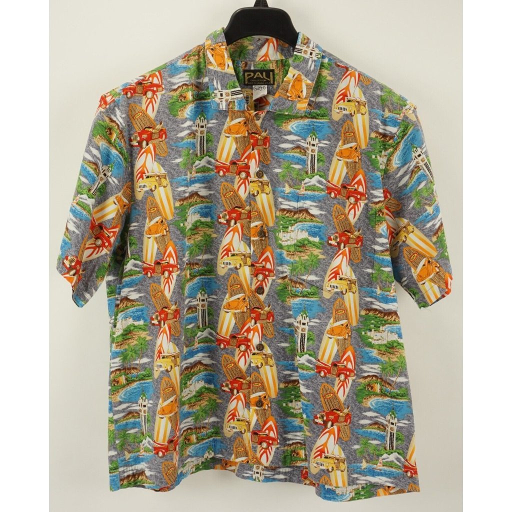 Vintage 60s Pali Collection Mens Large 50s Cars Beach Surf Scene Hawaiian Shirt